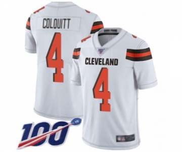 Men's Cleveland Browns #4 Britton Colquitt White Vapor Untouchable Limited Player 100th Season Football Jersey