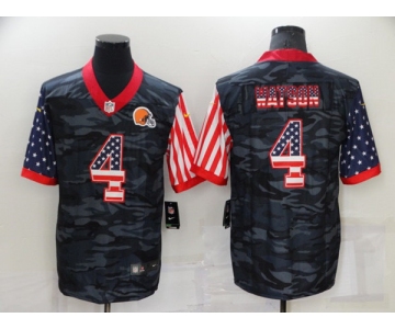 Men's Cleveland Browns #4 Deshaun Watson Camo USA Flag Limited Stitched Jersey