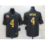 Men's Cleveland Browns #4 Deshaun Watson Grey Gold Salute To Service Limited Stitched Jersey