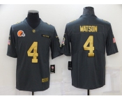 Men's Cleveland Browns #4 Deshaun Watson Grey Gold Salute To Service Limited Stitched Jersey