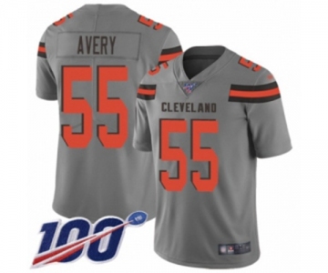 Men's Cleveland Browns #55 Genard Avery Limited Gray Inverted Legend 100th Season Football Jersey