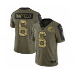 Men's Cleveland Browns #6 Baker Mayfield 2021 Olive Camo Salute To Service Limited Stitched Football Jersey