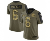 Men's Cleveland Browns #6 Baker Mayfield 2021 Olive Camo Salute To Service Limited Stitched Football Jersey