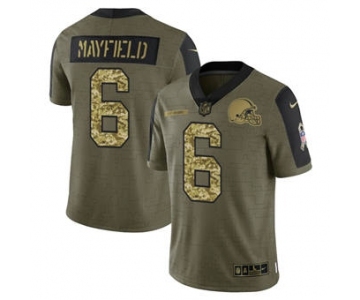 Men's Cleveland Browns #6 Baker Mayfield 2021 Olive Camo Salute To Service Limited Stitched Football Jersey