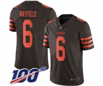 Men's Cleveland Browns #6 Baker Mayfield Limited Brown Rush 100th Season Vapor Untouchable Football Jersey