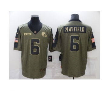 Men's Cleveland Browns #6 Baker Mayfield Nike Olive 2021 Salute To Service Limited Player Jersey