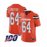 Men's Cleveland Browns #64 JC Tretter Orange Alternate Vapor Untouchable Limited Player 100th Season Football Jersey