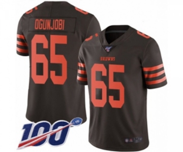 Men's Cleveland Browns #65 Larry Ogunjobi Limited Brown Rush Vapor Untouchable 100th Season Football Jersey