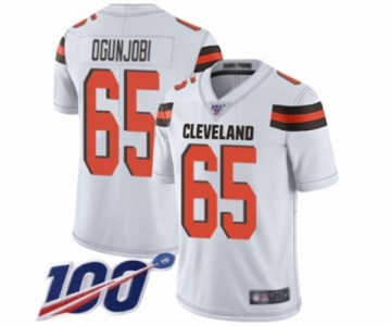 Men's Cleveland Browns #65 Larry Ogunjobi White Vapor Untouchable Limited Player 100th Season Football Jersey