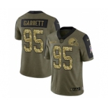 Men's Cleveland Browns #95 Myles Garrett 2021 Olive Camo Salute To Service Limited Stitched Football Jersey