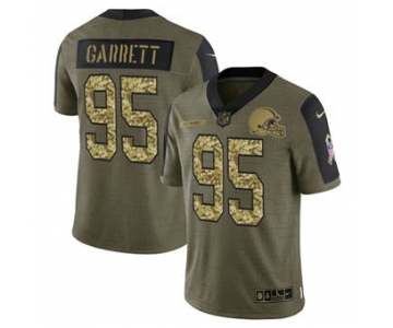 Men's Cleveland Browns #95 Myles Garrett 2021 Olive Camo Salute To Service Limited Stitched Football Jersey