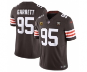 Men's Cleveland Browns #95 Myles Garrett Brown 2023 F.U.S.E. With 4-Star C Patch And Jim Brown Memorial Patch Vapor Untouchable Limited Football jerseys