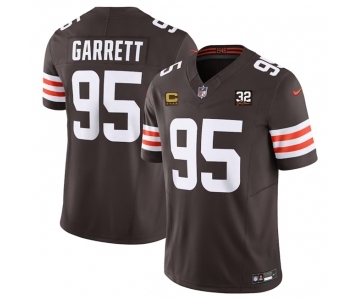 Men's Cleveland Browns #95 Myles Garrett Brown 2023 F.U.S.E. With 4-Star C Patch And Jim Brown Memorial Patch Vapor Untouchable Limited Football jerseys