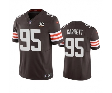 Men's Cleveland Browns #95 Myles Garrett Brown 2023 F.U.S.E. With Jim Brown Memorial Patch Vapor Untouchable Limited Football Stitched Jersey