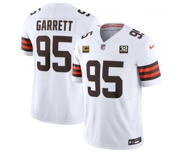 Men's Cleveland Browns #95 Myles Garrett White 2023 F.U.S.E. With 4-Star C Patch And Jim Brown Memorial Patch Vapor Untouchable Limited Football Stitched