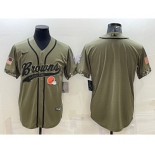 Men's Cleveland Browns Blank Olive 2022 Salute To Service Cool Base Stitched Baseball Jersey