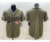 Men's Cleveland Browns Blank Olive 2022 Salute To Service Cool Base Stitched Baseball Jersey