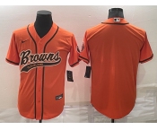 Men's Cleveland Browns Blank Orange Stitched MLB Cool Base Nike Baseball Jersey