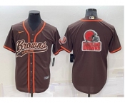 Men's Cleveland Browns Brown Team Big Logo With Patch Cool Base Stitched Baseball Jersey