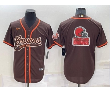 Men's Cleveland Browns Brown Team Big Logo With Patch Cool Base Stitched Baseball Jersey