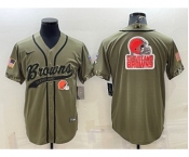 Men's Cleveland Browns Olive 2022 Salute To Service Team Big Logo Cool Base Stitched Baseball Jersey