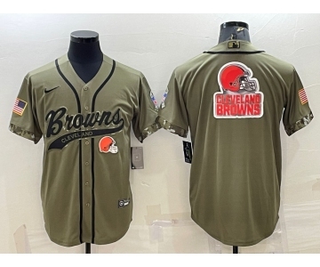 Men's Cleveland Browns Olive 2022 Salute To Service Team Big Logo Cool Base Stitched Baseball Jersey