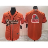 Men's Cleveland Browns Orange Team Big Logo With Patch Cool Base Stitched Baseball Jersey