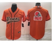 Men's Cleveland Browns Orange Team Big Logo With Patch Cool Base Stitched Baseball Jersey