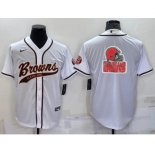 Men's Cleveland Browns White Team Big Logo With Patch Cool Base Stitched Baseball Jerse