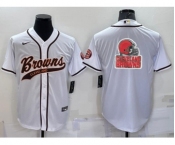 Men's Cleveland Browns White Team Big Logo With Patch Cool Base Stitched Baseball Jerse