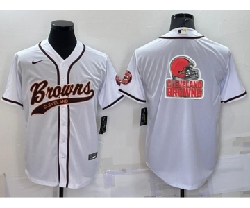 Men's Cleveland Browns White Team Big Logo With Patch Cool Base Stitched Baseball Jerse