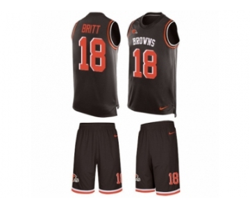 Men's Nike Cleveland Browns #18 Kenny Britt Limited Brown Tank Top Suit NFL Jersey