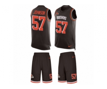 Men's Nike Cleveland Browns #57 Cam Johnson Limited Brown Tank Top Suit NFL Jersey