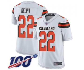 Nike Browns #22 Grant Delpit White Men's Stitched NFL 100th Season Vapor Untouchable Limited Jersey