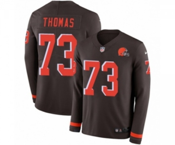 Nike Cleveland Browns #73 Joe Thomas Limited Brown Therma Long Sleeve NFL Jersey