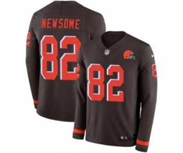 Nike Cleveland Browns #82 Ozzie Newsome Limited Brown Therma Long Sleeve NFL Jersey