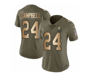 Women Nike Cleveland Browns #24 Ibraheim Campbell Limited Olive Gold 2017 Salute to Service NFL Jersey