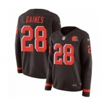 Women Nike Cleveland Browns #28 E.J. Gaines Limited Brown Therma Long Sleeve NFL Jersey