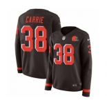 Women Nike Cleveland Browns #38 T. J. Carrie Limited Brown Therma Long Sleeve NFL Jersey