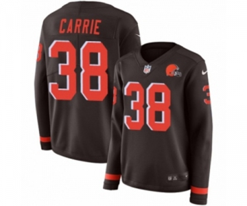 Women Nike Cleveland Browns #38 T. J. Carrie Limited Brown Therma Long Sleeve NFL Jersey