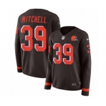 Women Nike Cleveland Browns #39 Terrance Mitchell Limited Brown Therma Long Sleeve NFL Jersey