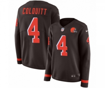 Women Nike Cleveland Browns #4 Britton Colquitt Limited Brown Therma Long Sleeve NFL Jersey