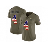 Women Nike Cleveland Browns #4 Britton Colquitt Limited Olive USA Flag 2017 Salute to Service NFL Jersey