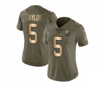 Women Nike Cleveland Browns #5 Tyrod Taylor Olive Gold Stitched NFL Limited 2017 Salute to Service Jersey