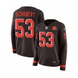 Women Nike Cleveland Browns #53 Joe Schobert Limited Brown Therma Long Sleeve NFL Jersey