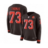 Women Nike Cleveland Browns #73 Joe Thomas Limited Brown Therma Long Sleeve NFL Jersey