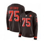 Women Nike Cleveland Browns #75 Joel Bitonio Limited Brown Therma Long Sleeve NFL Jersey