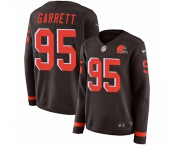 Women Nike Cleveland Browns #95 Myles Garrett Limited Brown Therma Long Sleeve NFL Jersey