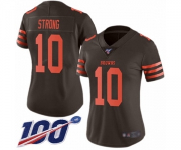 Women's Cleveland Browns #10 Jaelen Strong Limited Brown Rush Vapor Untouchable 100th Season Football Jersey