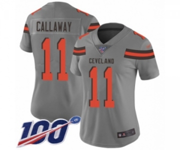 Women's Cleveland Browns #11 Antonio Callaway Limited Gray Inverted Legend 100th Season Football Jersey